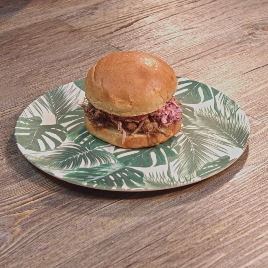 pulled pork burger on a plate