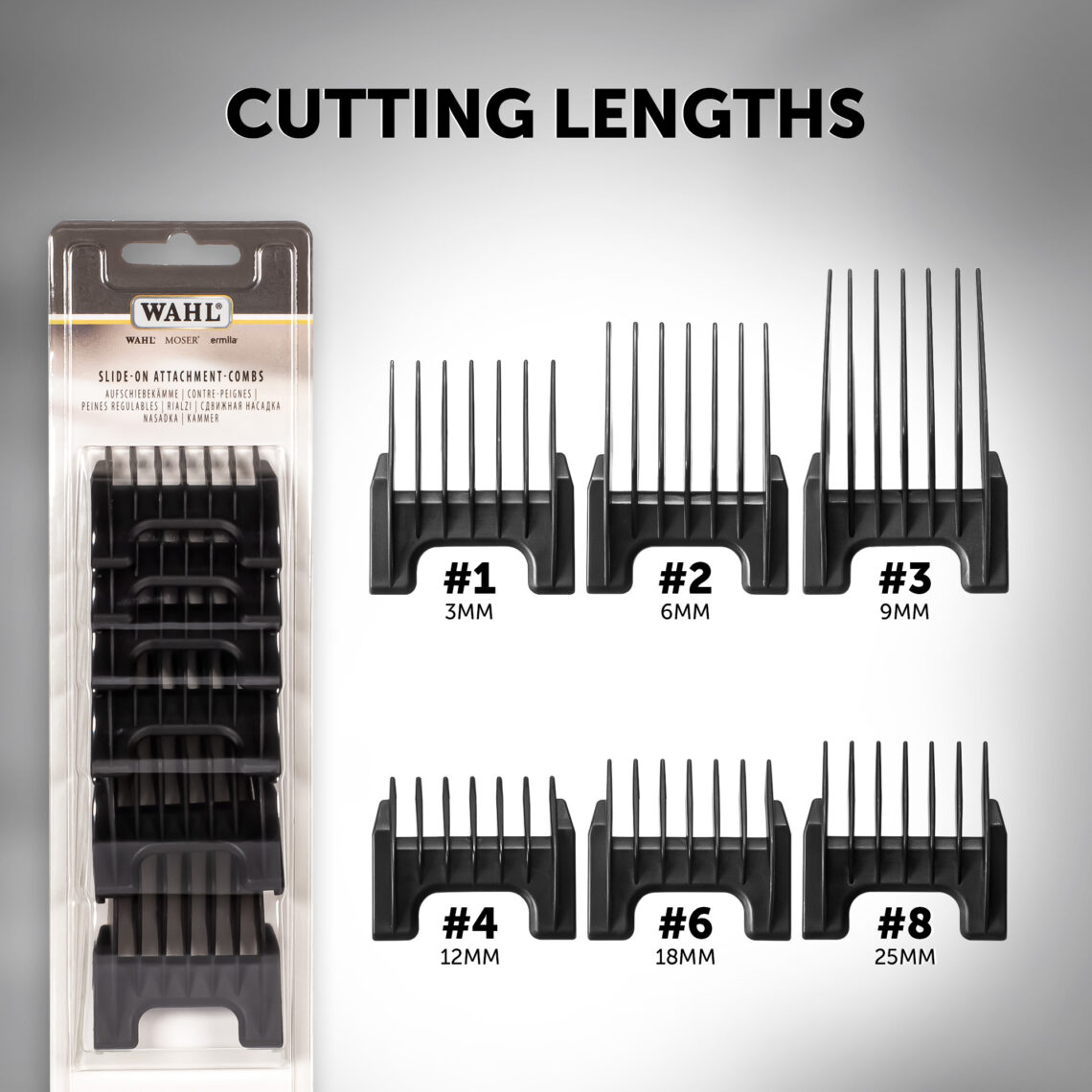 Black Cutting Length Clipper Attachment Comb Set Wahl UK