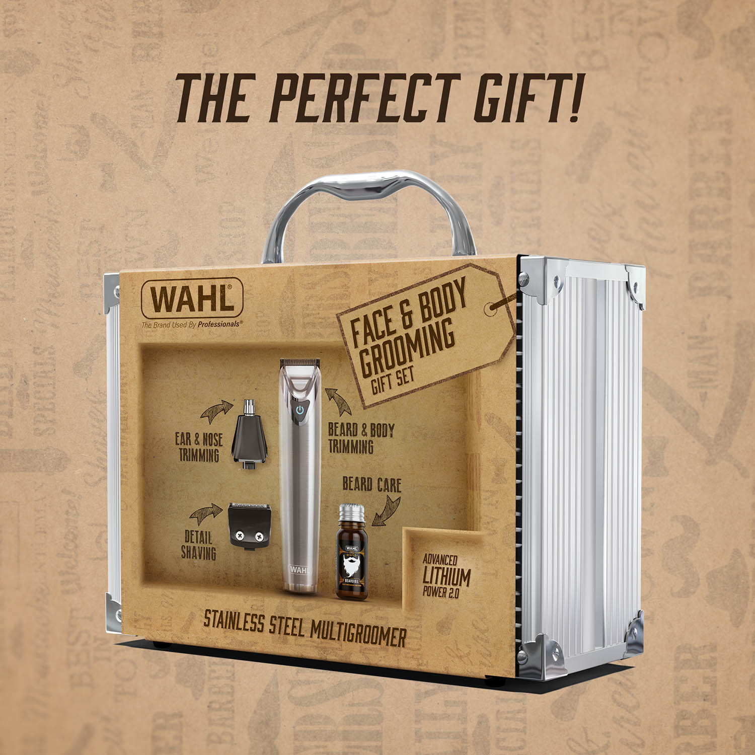 Wahl Stainless Steel Multigroomer Gift Set + Beard Oil Body Trimmer